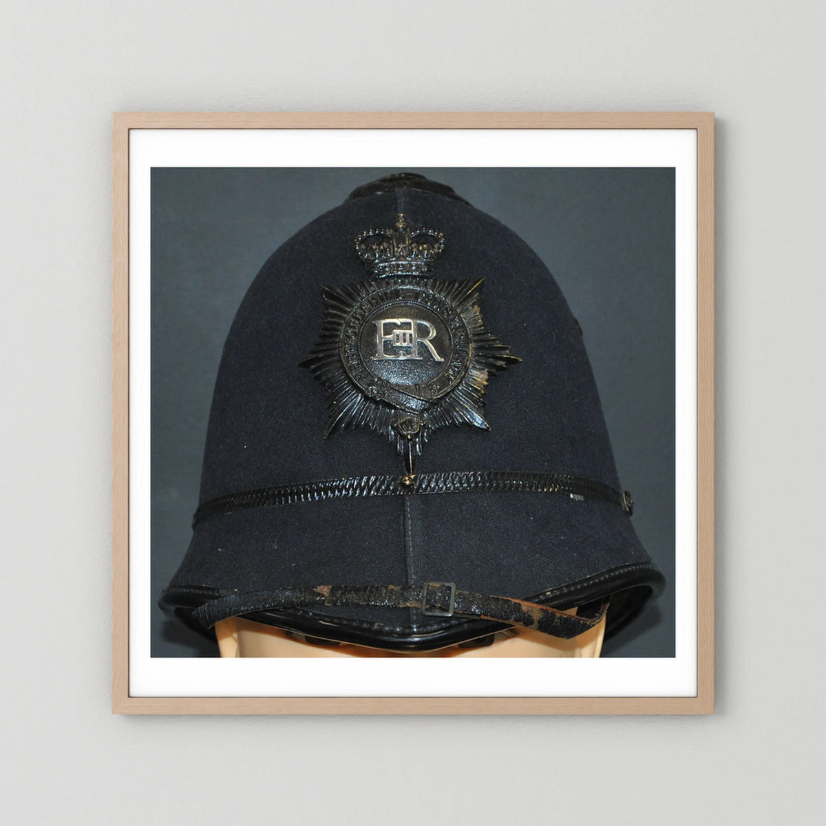 Police Helmet "Bobby." Hertfordshire Constabulary, United Kingdom. British — photograph presentation mockup