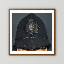 Police Helmet "Bobby." Hertfordshire Constabulary, United Kingdom. British — photograph presentation mockup