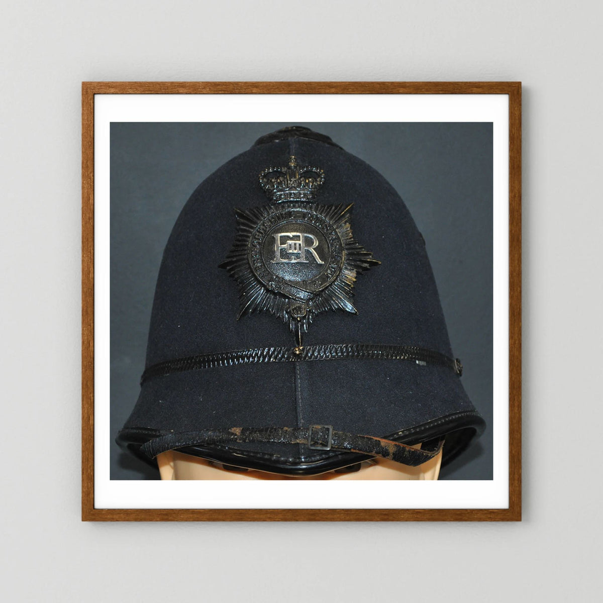 Police Helmet "Bobby." Hertfordshire Constabulary, United Kingdom. British — photograph presentation mockup