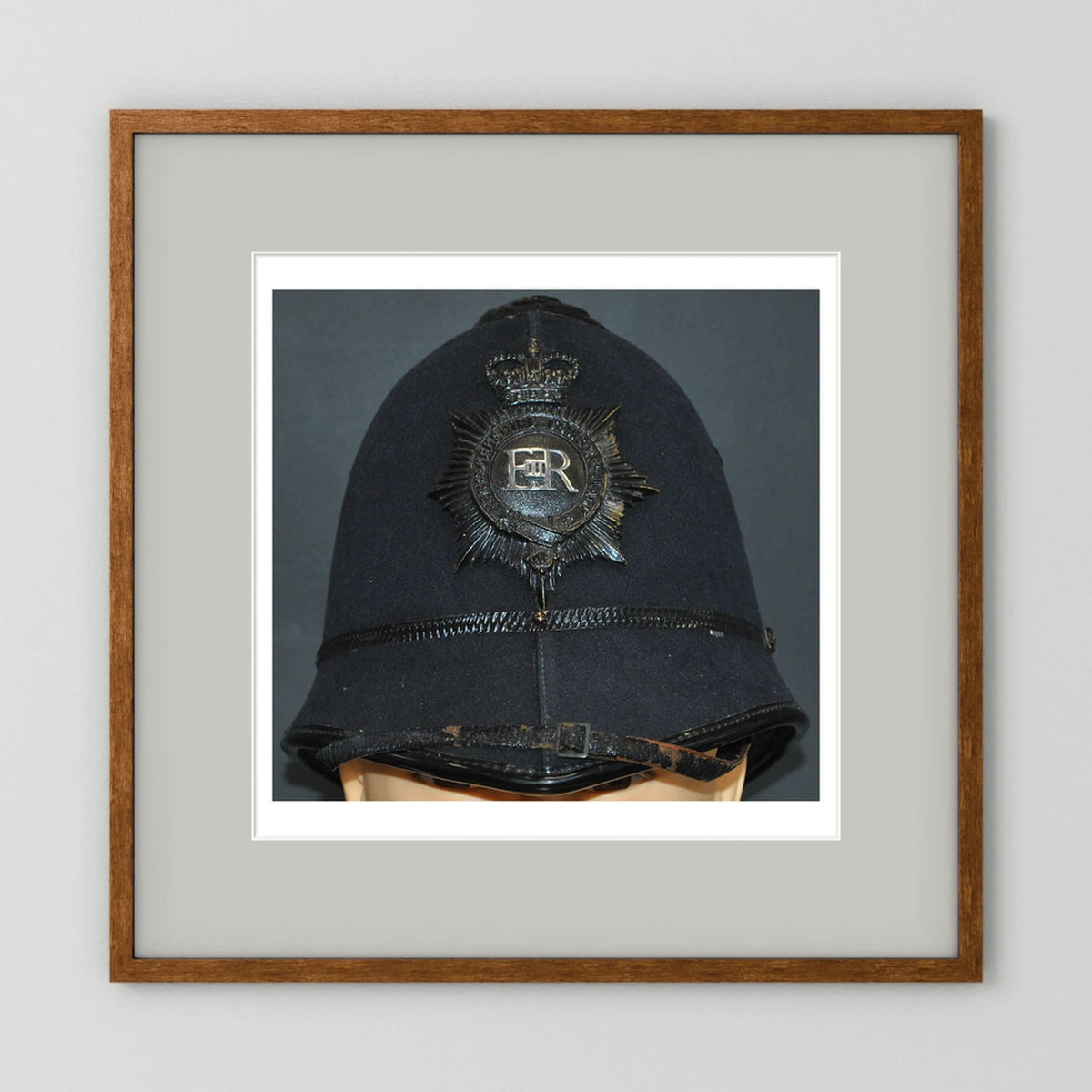 Police Helmet "Bobby." Hertfordshire Constabulary, United Kingdom. British — photograph presentation mockup