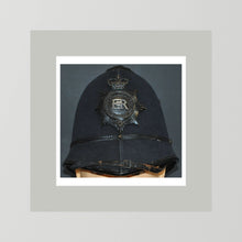 Police Helmet "Bobby." Hertfordshire Constabulary, United Kingdom. British — photograph presentation mockup
