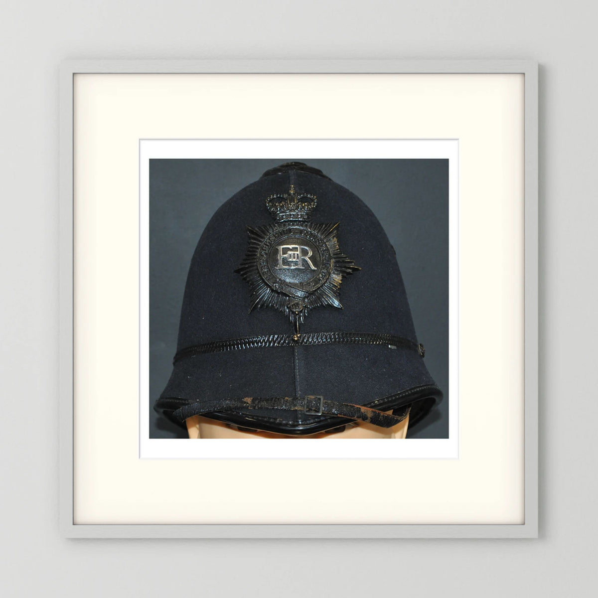 Police Helmet "Bobby." Hertfordshire Constabulary, United Kingdom. British — photograph presentation mockup