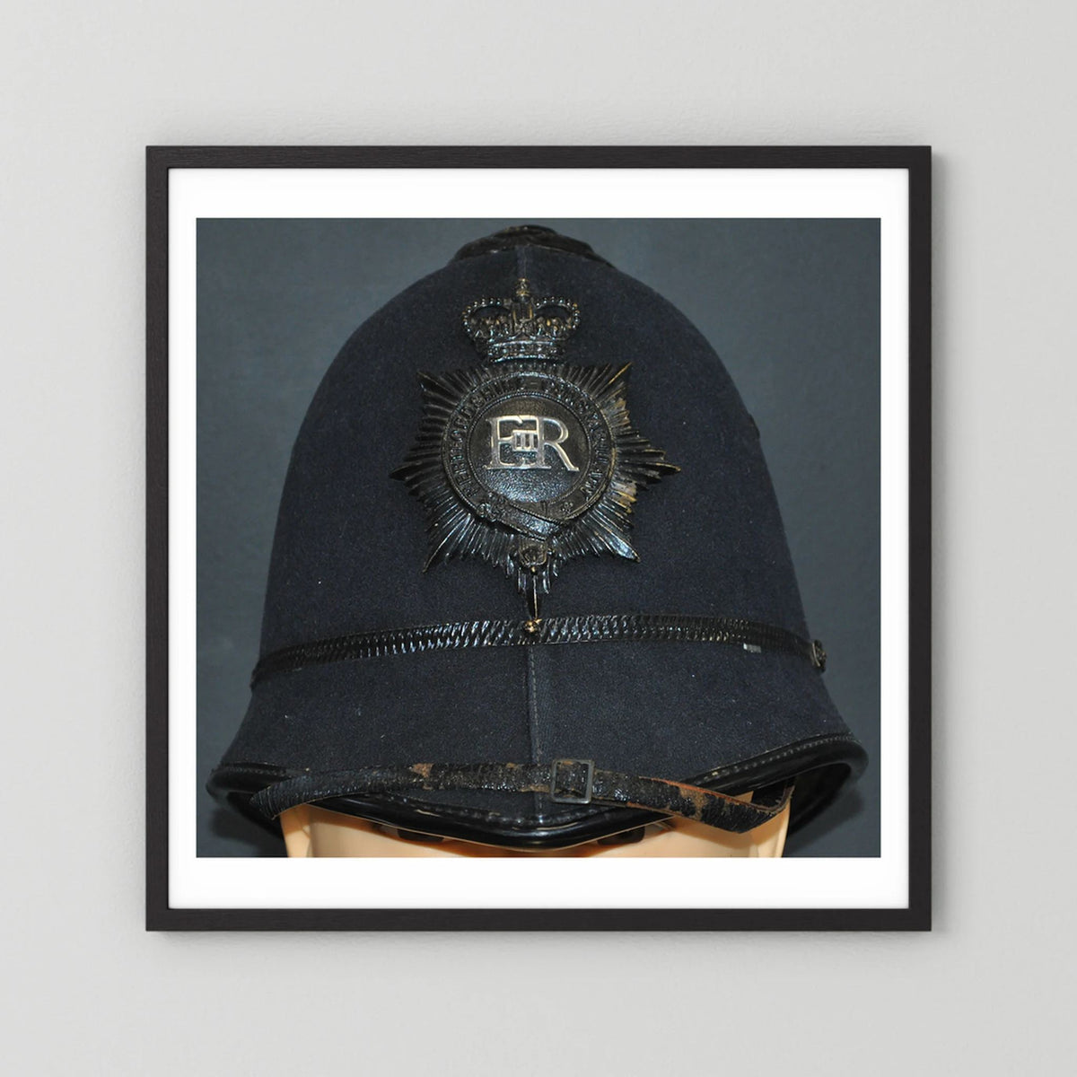Police Helmet "Bobby." Hertfordshire Constabulary, United Kingdom. British — photograph presentation mockup