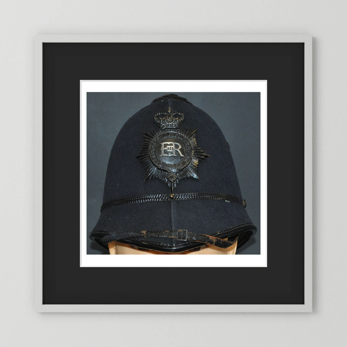Police Helmet "Bobby." Hertfordshire Constabulary, United Kingdom. British — photograph presentation mockup