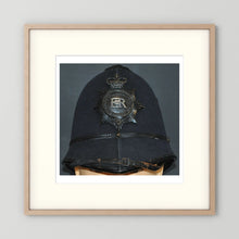 Police Helmet "Bobby." Hertfordshire Constabulary, United Kingdom. British — photograph presentation mockup