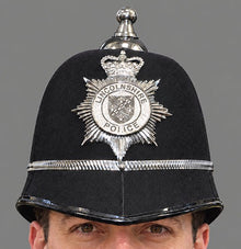 Photograph of Police Helmet "Bobby." Lincolnshire Police, United Kingdom. British