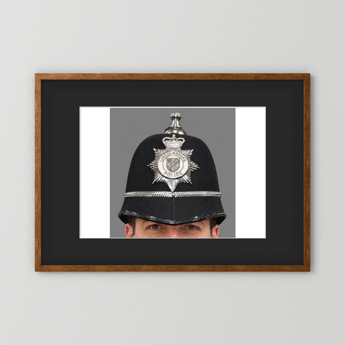Police Helmet "Bobby." Lincolnshire Police, United Kingdom. British — photograph presentation mockup