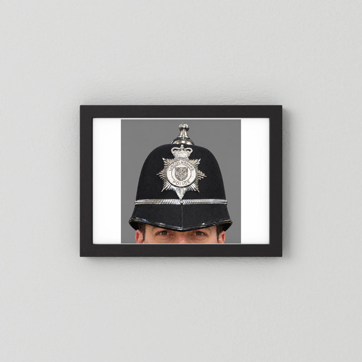 Police Helmet "Bobby." Lincolnshire Police, United Kingdom. British — photograph presentation mockup
