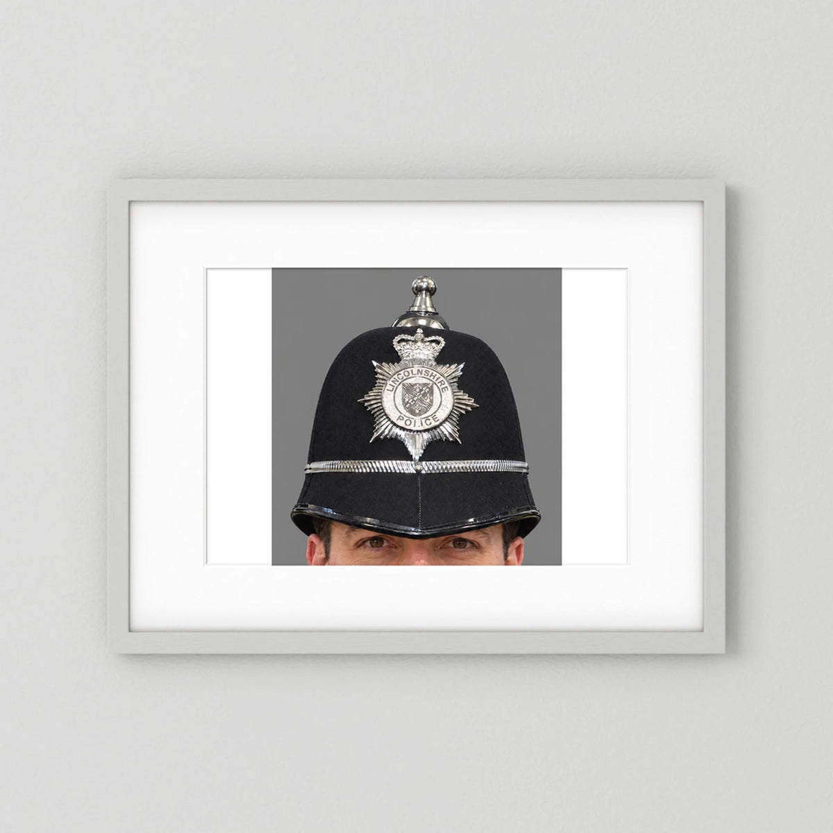 Police Helmet "Bobby." Lincolnshire Police, United Kingdom. British — photograph presentation mockup