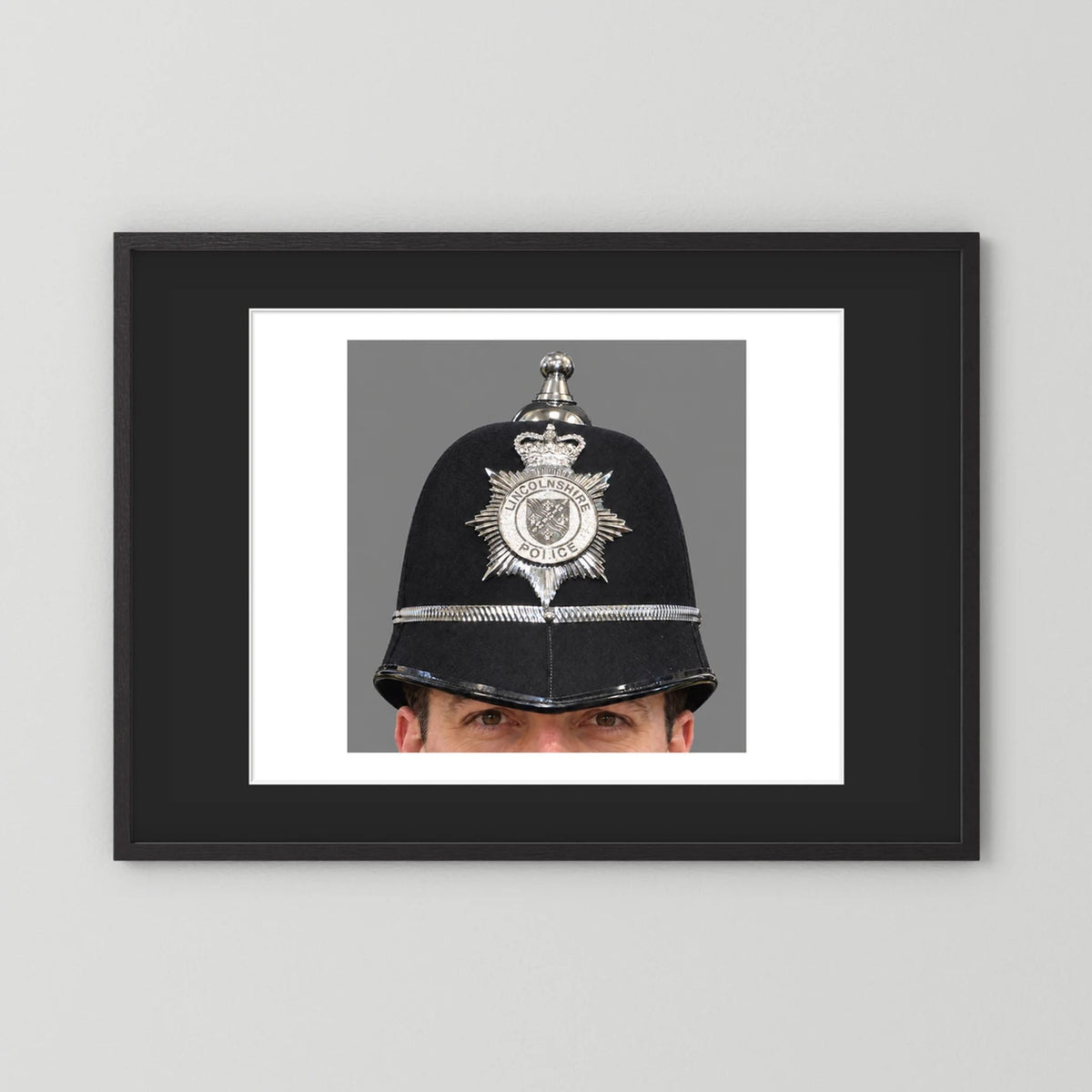Police Helmet "Bobby." Lincolnshire Police, United Kingdom. British — photograph presentation mockup