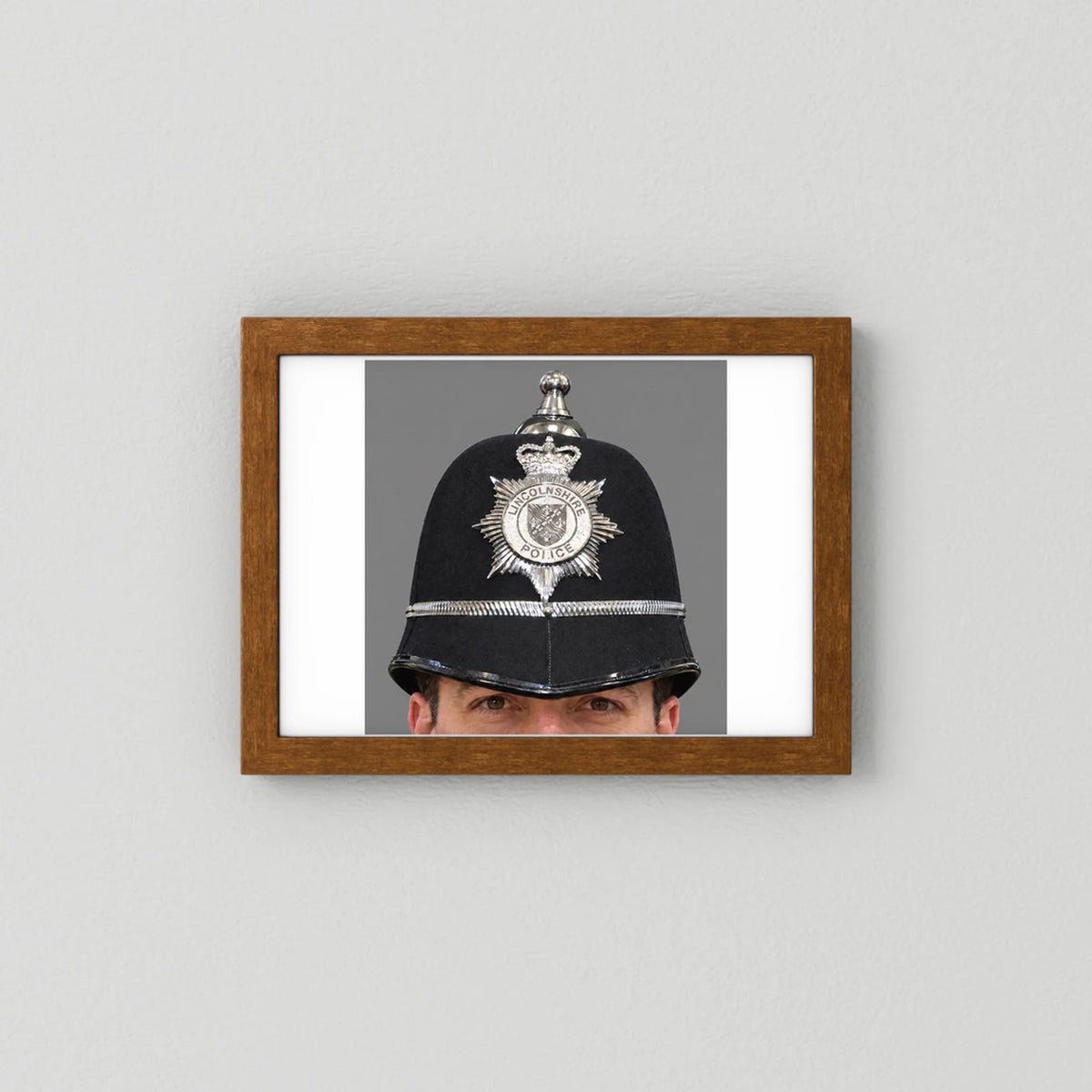 Police Helmet "Bobby." Lincolnshire Police, United Kingdom. British — photograph presentation mockup