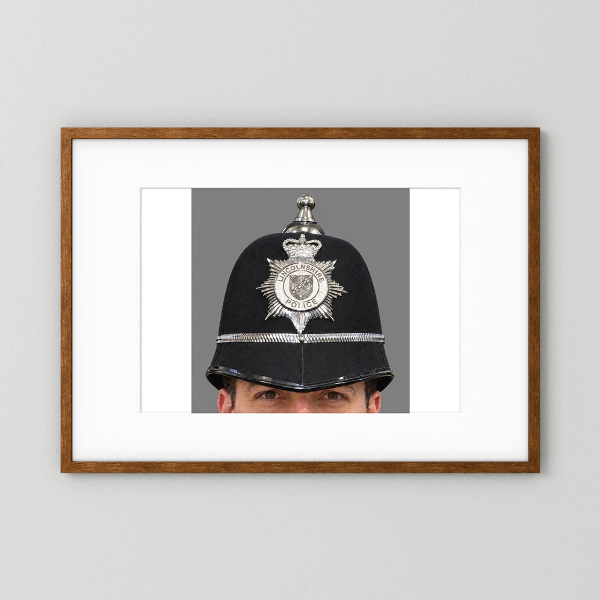 Police Helmet "Bobby." Lincolnshire Police, United Kingdom. British — photograph presentation mockup