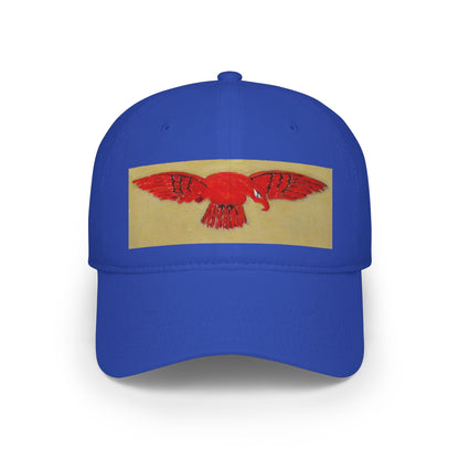Red Hawk Patch Baseball Cap — Vintage Bird Embroidered Low-Profile Hat - Art goes to War