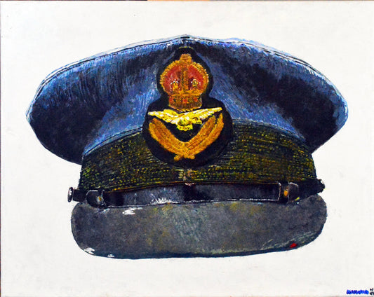 Royal Air Force Pilot Officer, WW2 Visor Cap Painting - Boscombe Down Airfield. Art Print - Art goes to War