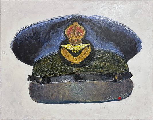 Royal Air Force Pilot Officer, WW2 Visor Cap Painting - Boscombe Down Airfield - Art goes to War