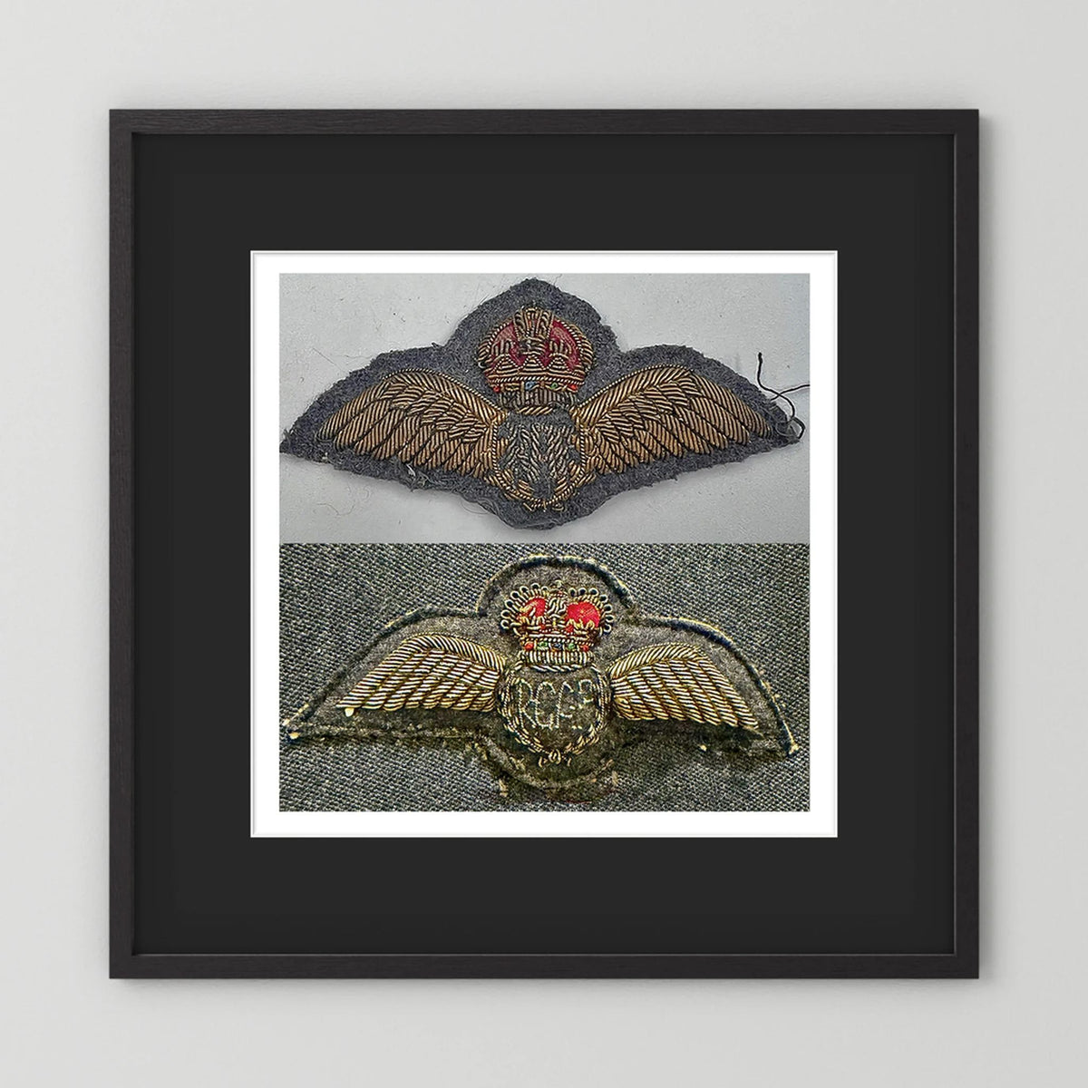 Royal Air Force & Royal Canadian Air Force (RCAF). Bullion thread Wings, WW2 — photograph presentation mockup