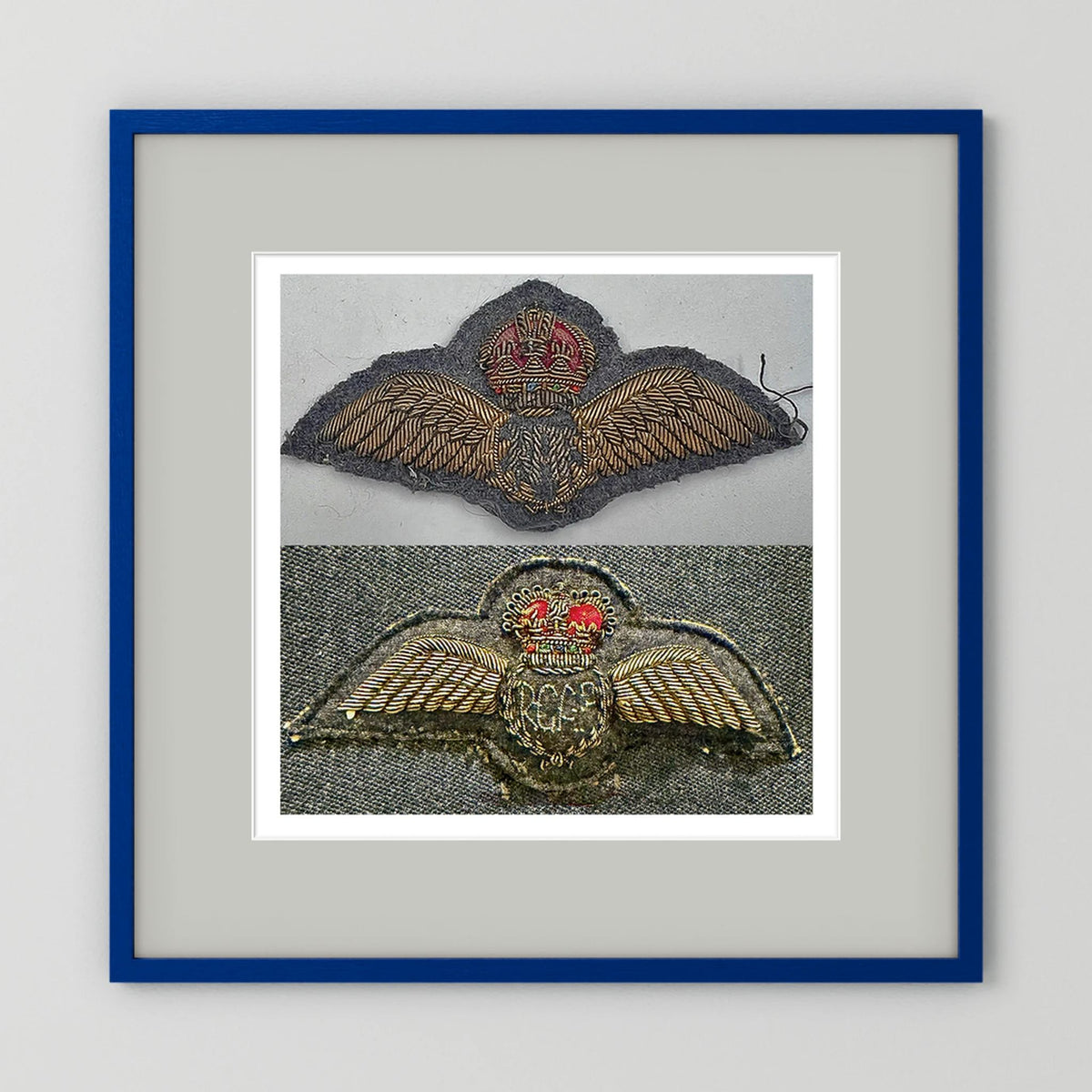 Royal Air Force & Royal Canadian Air Force (RCAF). Bullion thread Wings, WW2 — photograph presentation mockup