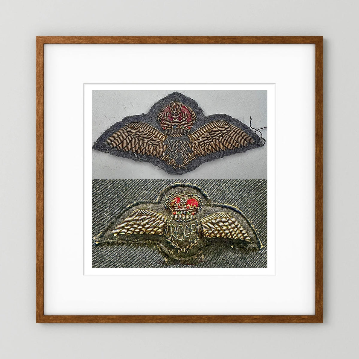 Royal Air Force & Royal Canadian Air Force (RCAF). Bullion thread Wings, WW2 — photograph presentation mockup