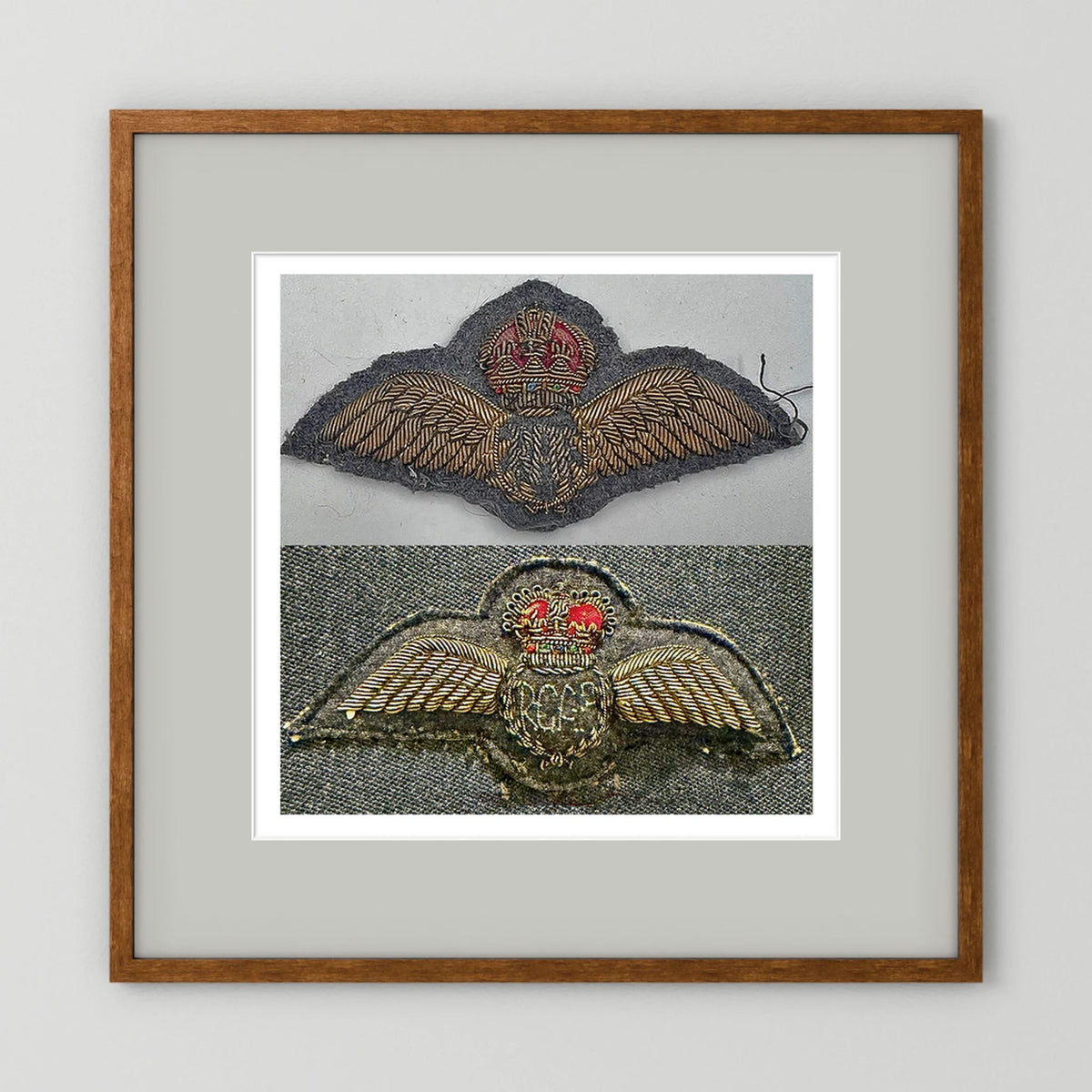 Royal Air Force & Royal Canadian Air Force (RCAF). Bullion thread Wings, WW2 — photograph presentation mockup