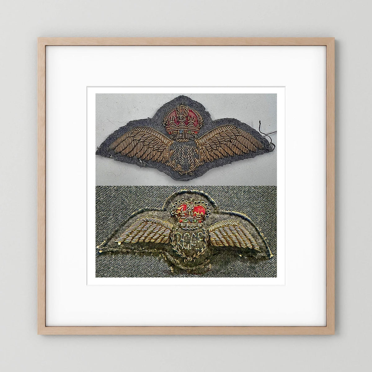 Royal Air Force & Royal Canadian Air Force (RCAF). Bullion thread Wings, WW2 — photograph presentation mockup