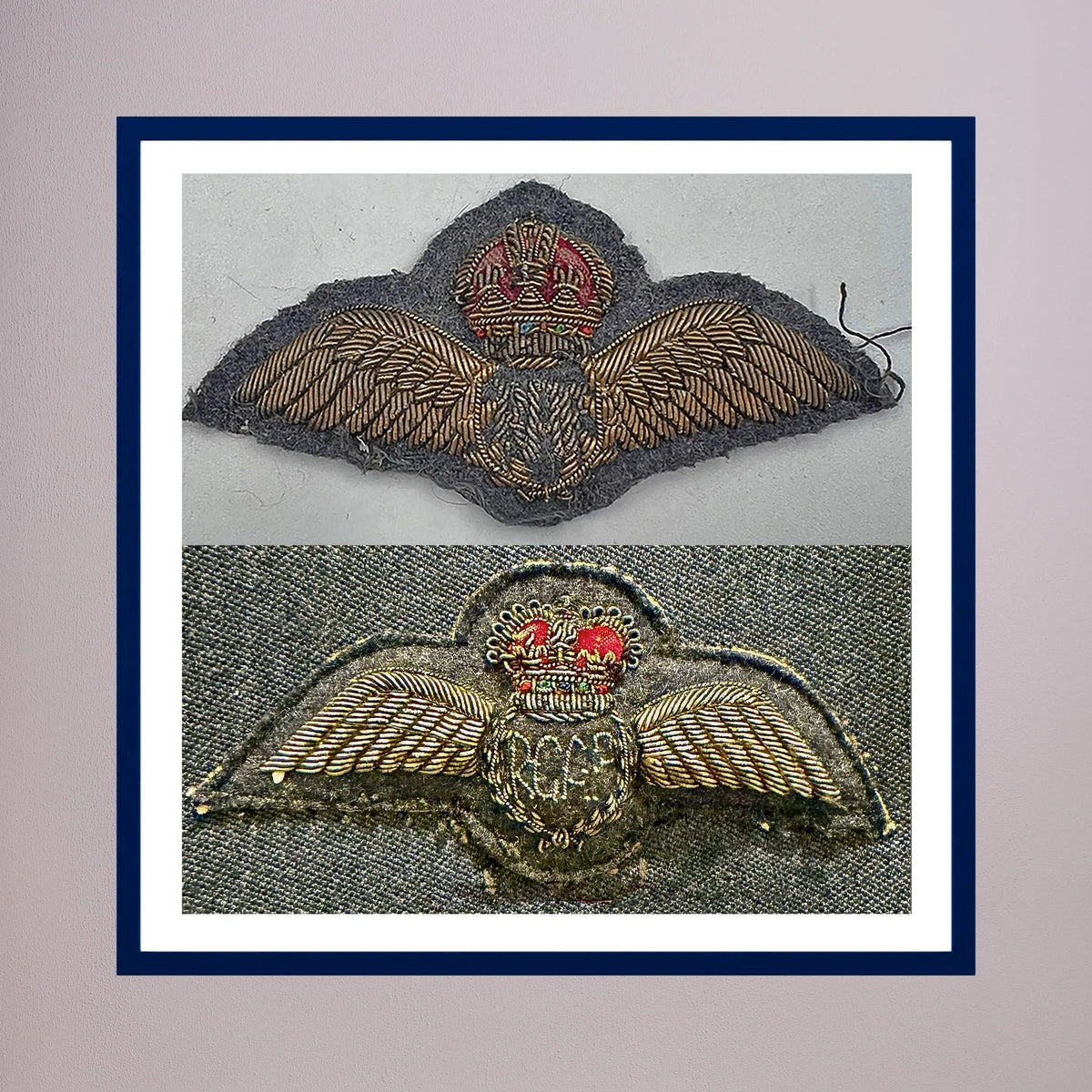 Royal Air Force & Royal Canadian Air Force (RCAF). Bullion thread Wings, WW2 — photograph presentation mockup