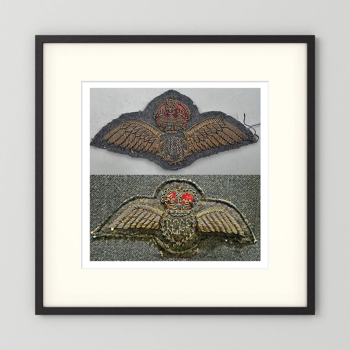 Royal Air Force & Royal Canadian Air Force (RCAF). Bullion thread Wings, WW2 — photograph presentation mockup