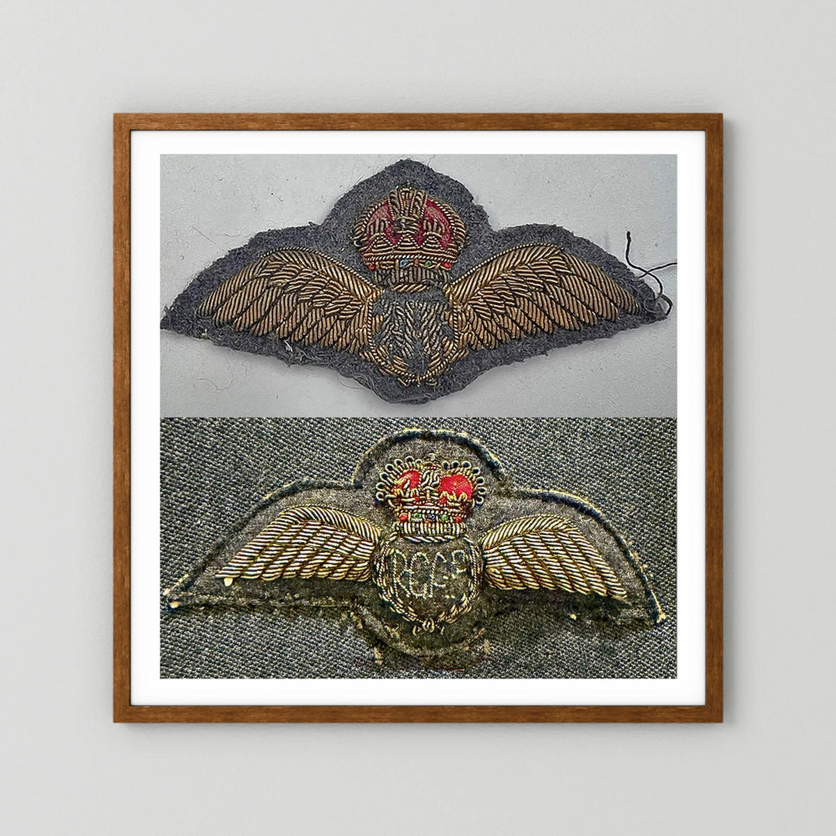 Royal Air Force & Royal Canadian Air Force (RCAF). Bullion thread Wings, WW2 — photograph presentation mockup