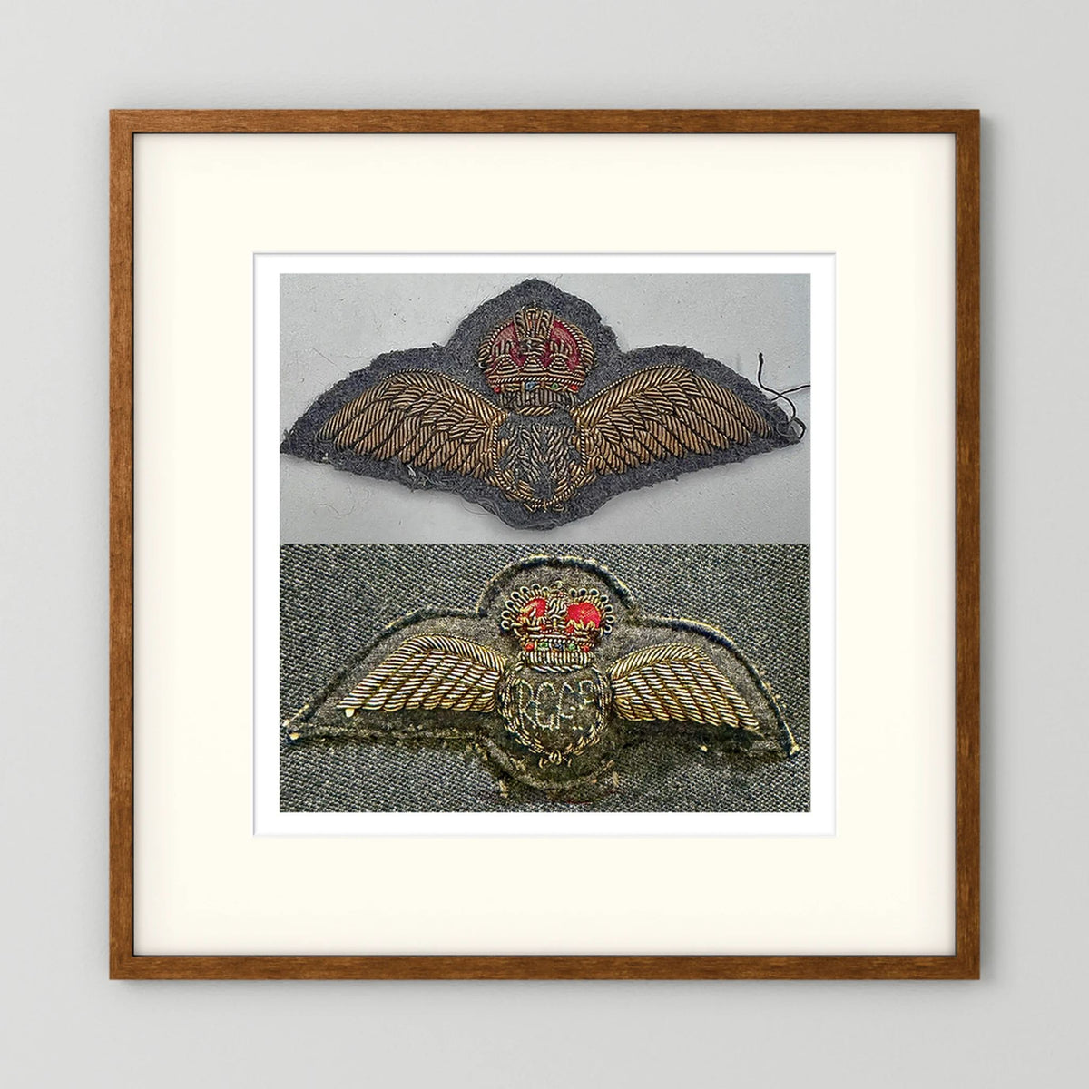Royal Air Force & Royal Canadian Air Force (RCAF). Bullion thread Wings, WW2 — photograph presentation mockup