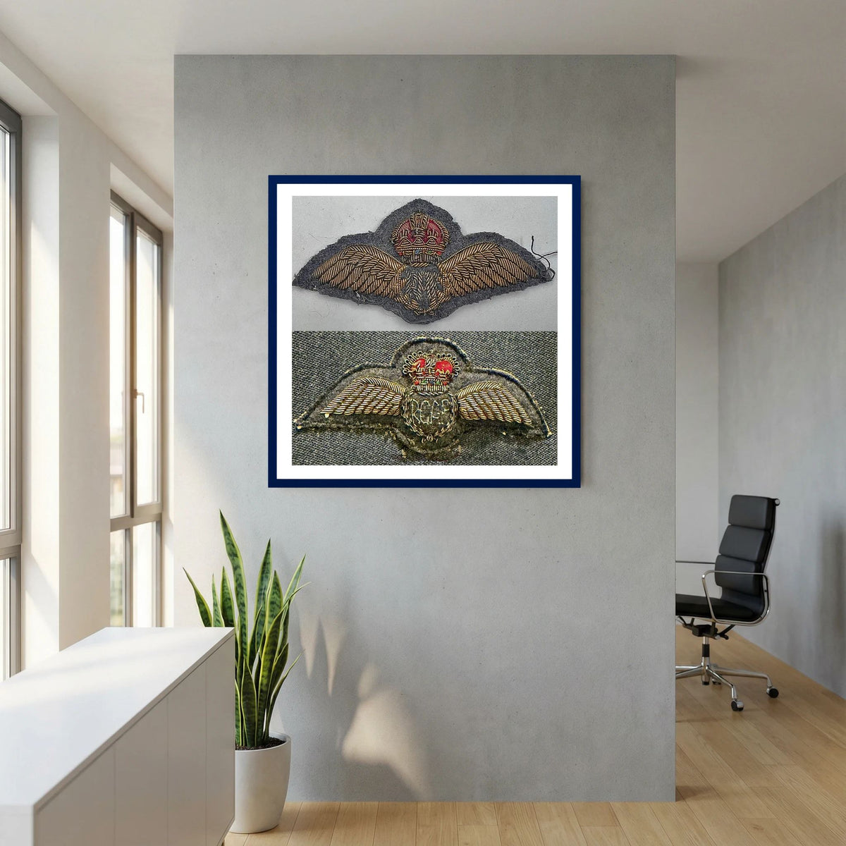 Royal Air Force & Royal Canadian Air Force (RCAF). Bullion thread Wings, WW2 — photograph presentation mockup
