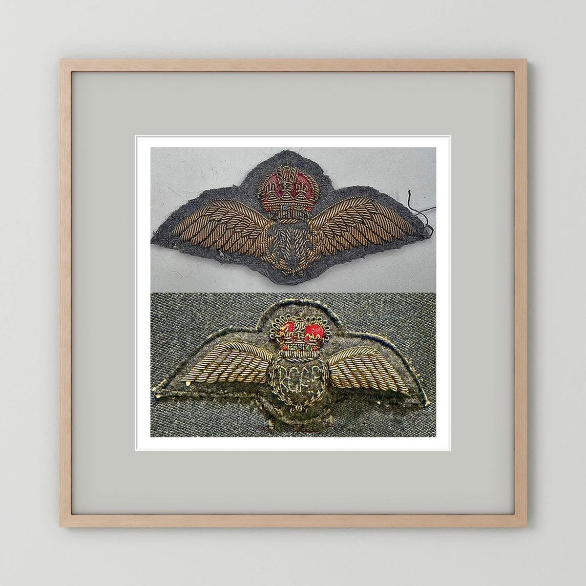 Royal Air Force & Royal Canadian Air Force (RCAF). Bullion thread Wings, WW2 — photograph presentation mockup
