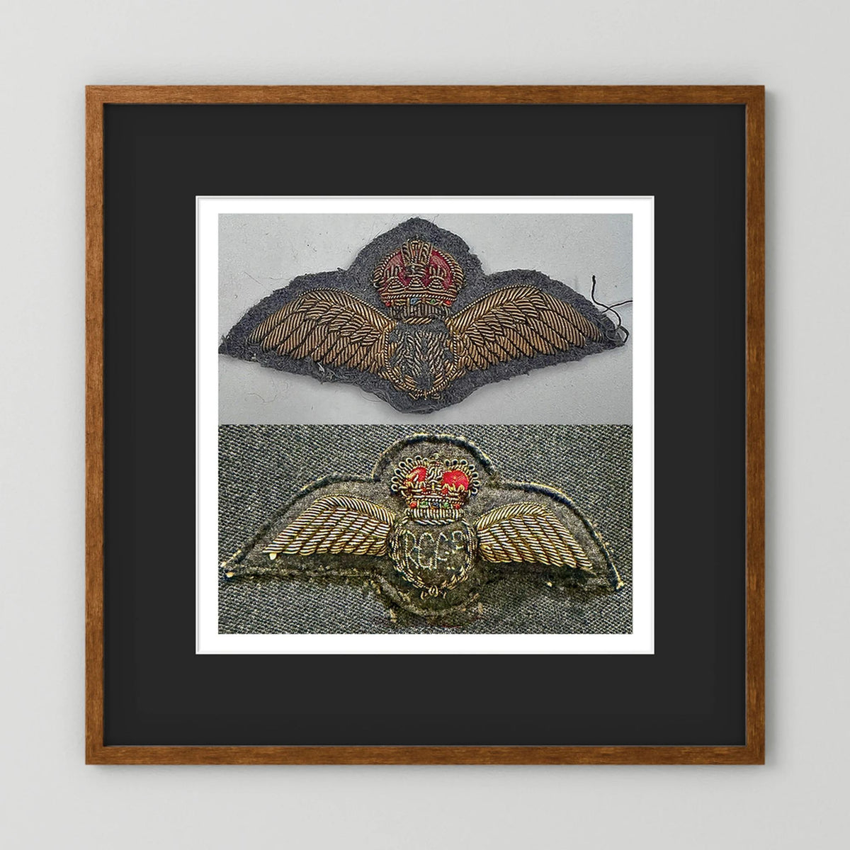 Royal Air Force & Royal Canadian Air Force (RCAF). Bullion thread Wings, WW2 — photograph presentation mockup