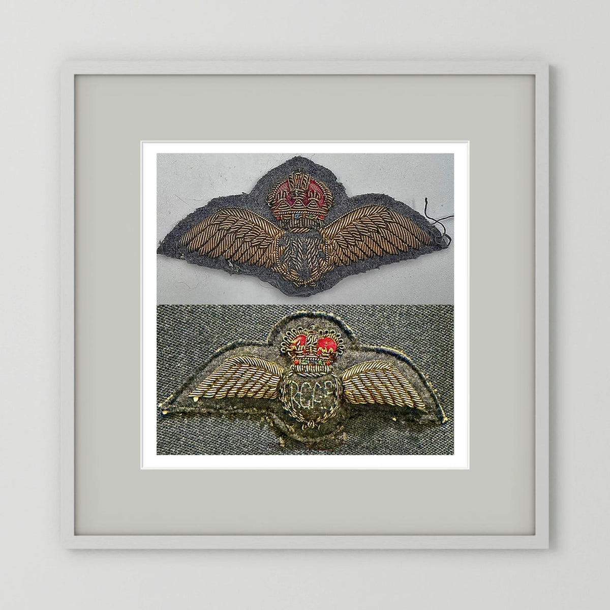 Royal Air Force & Royal Canadian Air Force (RCAF). Bullion thread Wings, WW2 — photograph presentation mockup