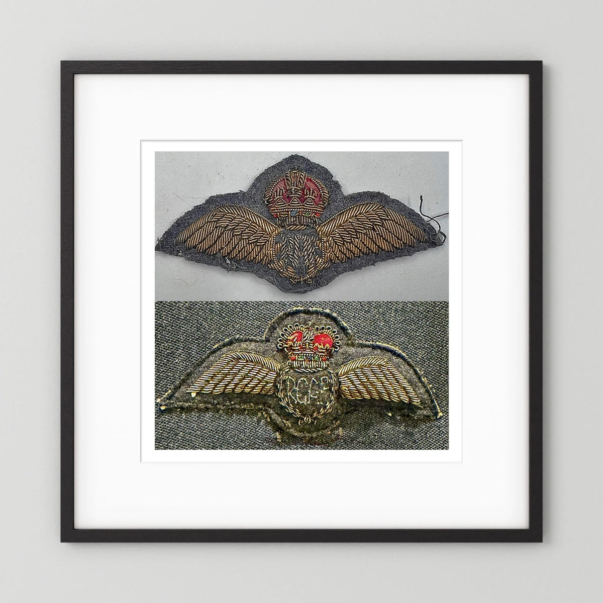 Royal Air Force & Royal Canadian Air Force (RCAF). Bullion thread Wings, WW2 — photograph presentation mockup
