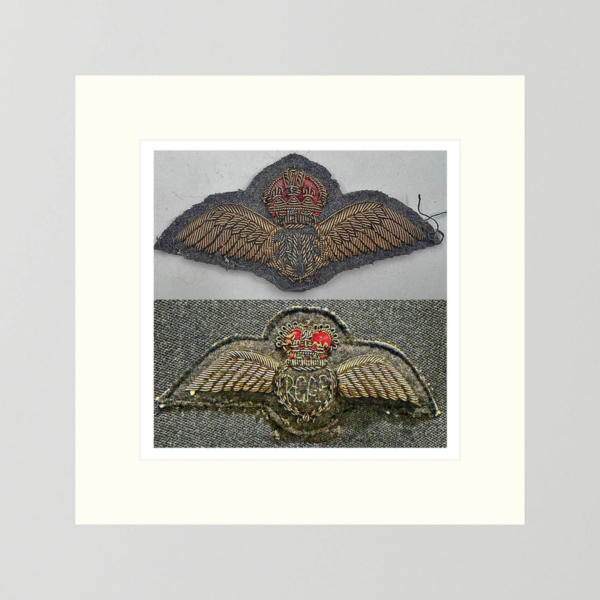Royal Air Force & Royal Canadian Air Force (RCAF). Bullion thread Wings, WW2 — photograph presentation mockup