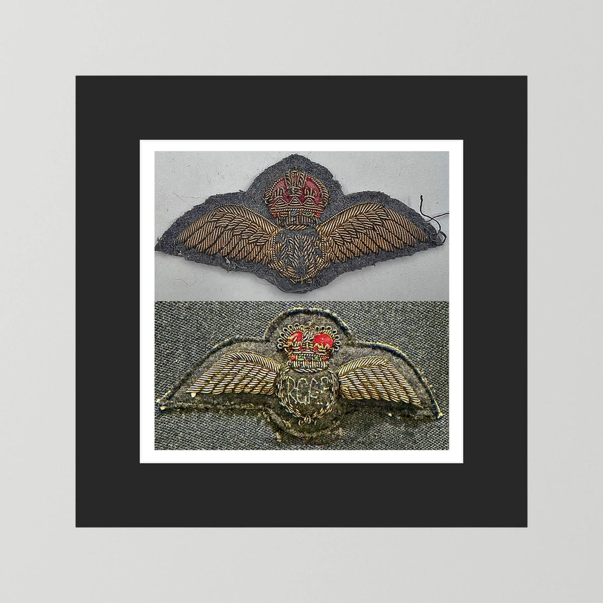 Royal Air Force & Royal Canadian Air Force (RCAF). Bullion thread Wings, WW2 — photograph presentation mockup