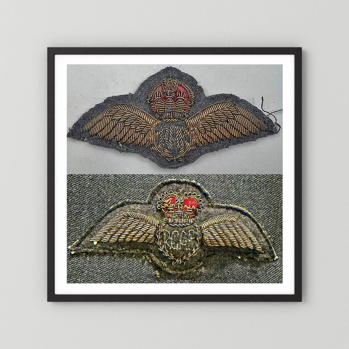 Royal Air Force & Royal Canadian Air Force (RCAF). Bullion thread Wings, WW2 — photograph presentation mockup