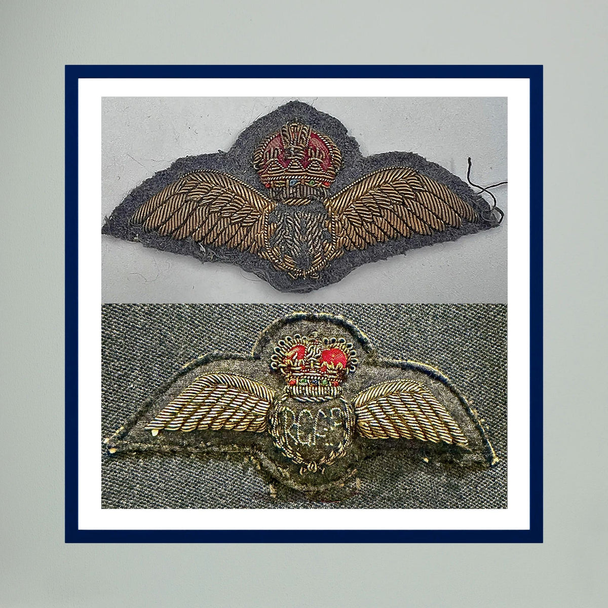 Royal Air Force & Royal Canadian Air Force (RCAF). Bullion thread Wings, WW2 — photograph presentation mockup