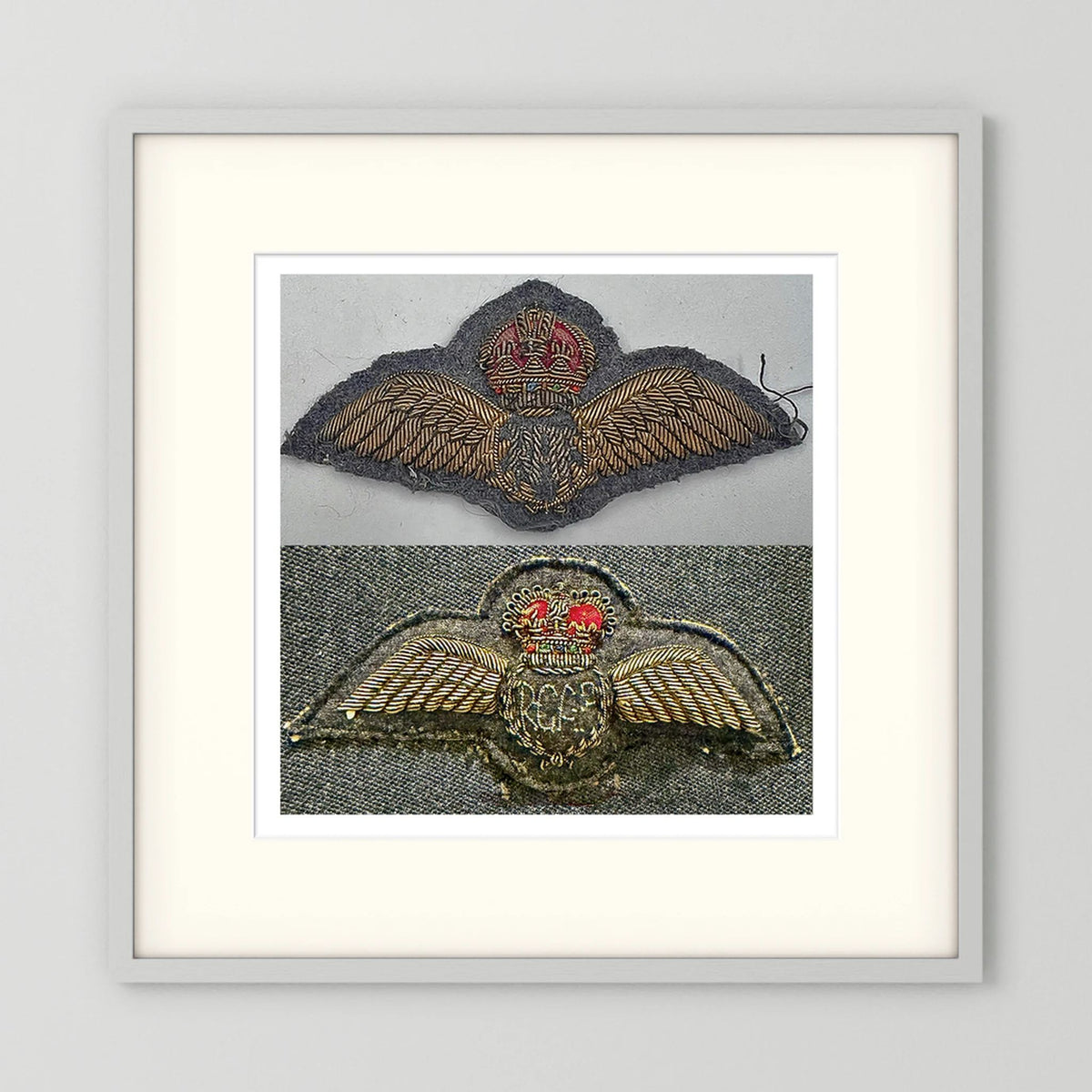 Royal Air Force & Royal Canadian Air Force (RCAF). Bullion thread Wings, WW2 — photograph presentation mockup