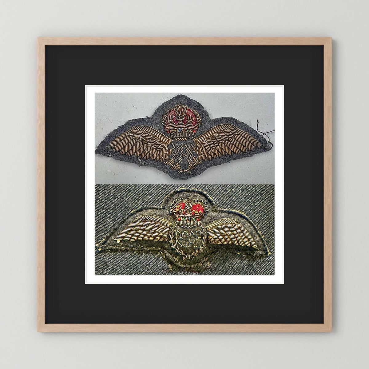 Royal Air Force & Royal Canadian Air Force (RCAF). Bullion thread Wings, WW2 — photograph presentation mockup