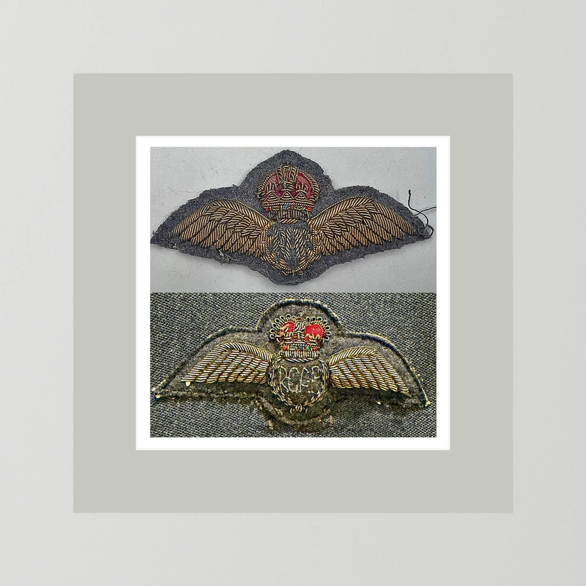 Royal Air Force & Royal Canadian Air Force (RCAF). Bullion thread Wings, WW2 — photograph presentation mockup