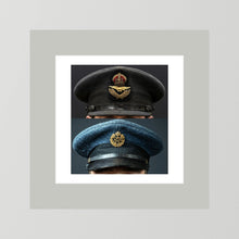 Composite image showing Royal Air Force Visor Caps. Pilot Officer and Ordinary Airman