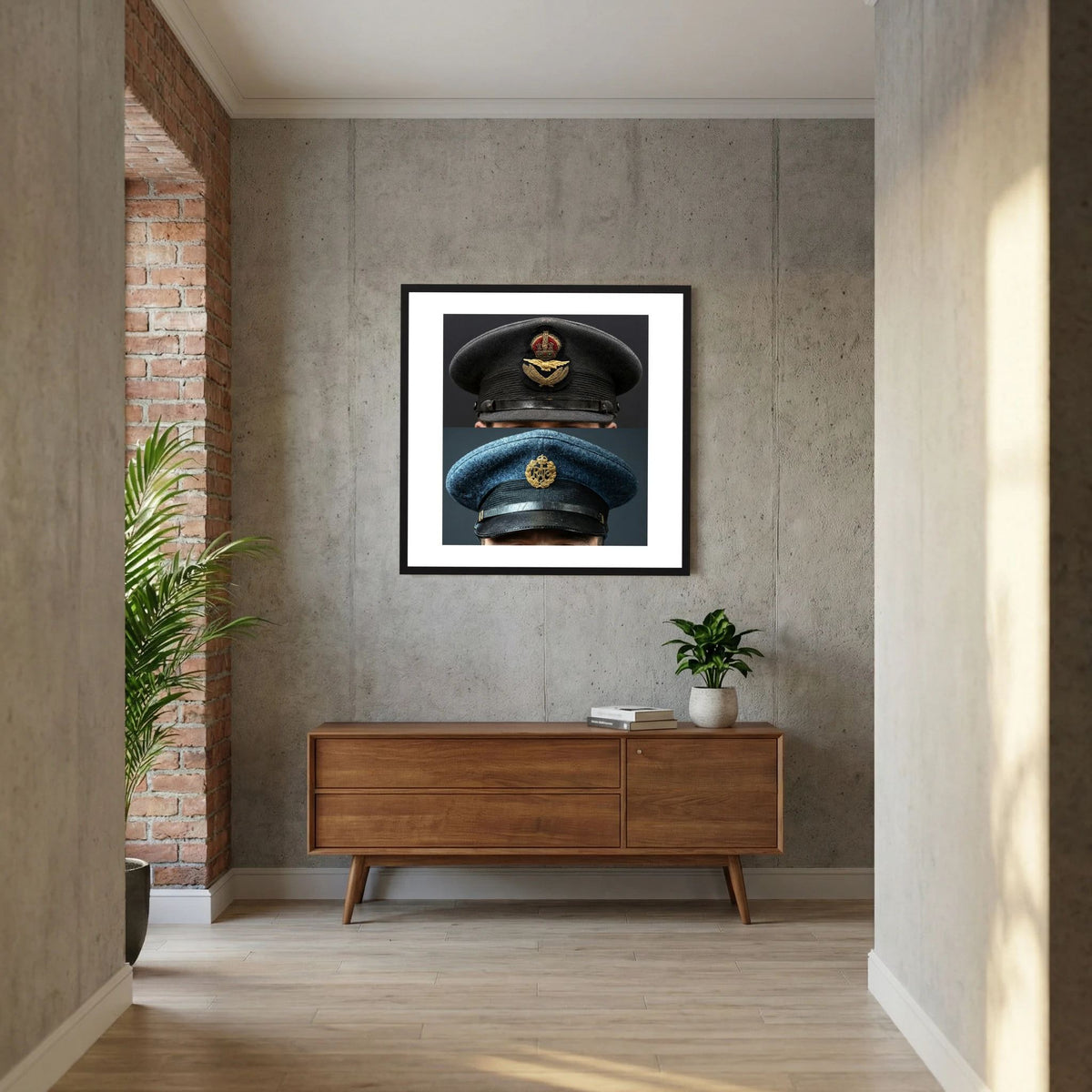 Composite image showing Royal Air Force Visor Caps. Pilot Officer and Ordinary Airman