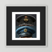 Composite image showing Royal Air Force Visor Caps. Pilot Officer and Ordinary Airman