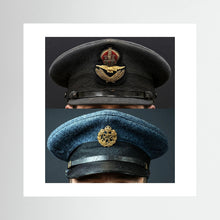 Composite image showing Royal Air Force Visor Caps. Pilot Officer and Ordinary Airman