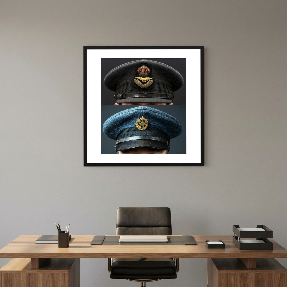 Composite image showing Royal Air Force Visor Caps. Pilot Officer and Ordinary Airman