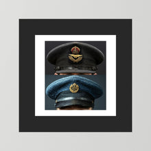 Composite image showing Royal Air Force Visor Caps. Pilot Officer and Ordinary Airman