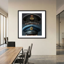 Composite image showing Royal Air Force Visor Caps. Pilot Officer and Ordinary Airman