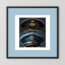 Composite image showing Royal Air Force Visor Caps. Pilot Officer and Ordinary Airman
