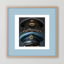 Composite image showing Royal Air Force Visor Caps. Pilot Officer and Ordinary Airman