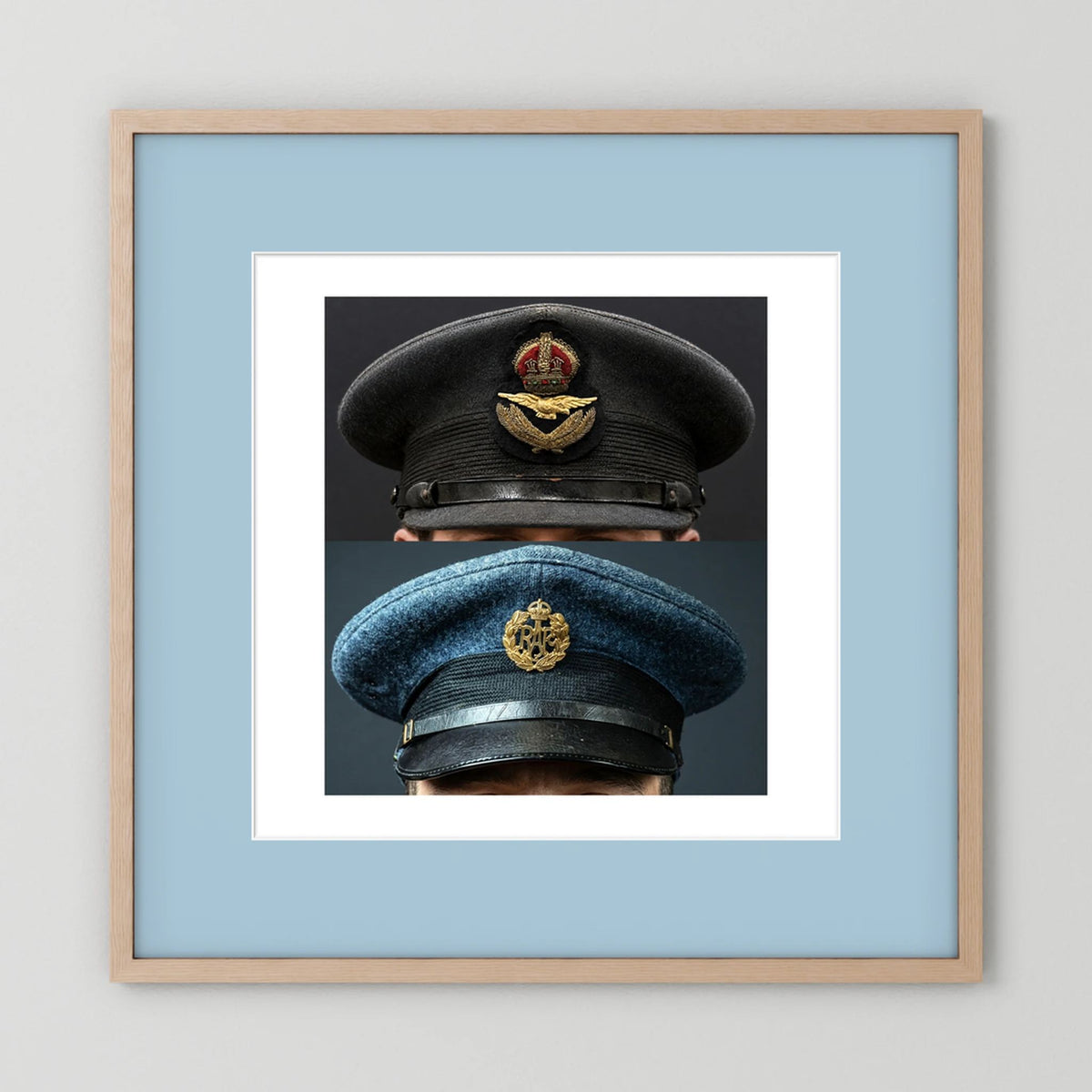 Composite image showing Royal Air Force Visor Caps. Pilot Officer and Ordinary Airman